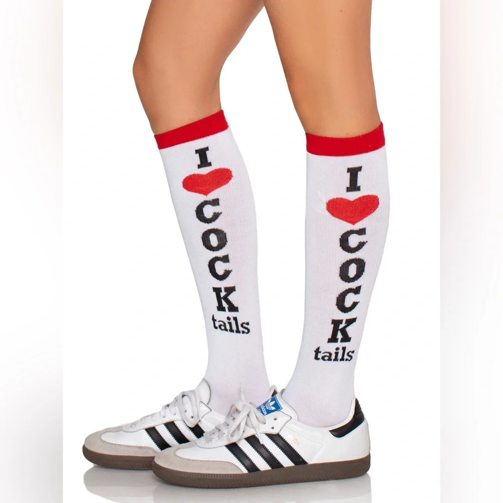 Nu Shuz Playful I ♥ COCKtails' Knee-High Socks - White & Red